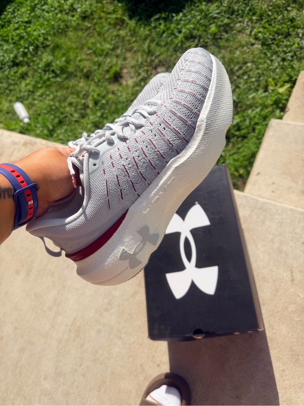 Under Armour Light Gray and Maroon Performance Running Shoe